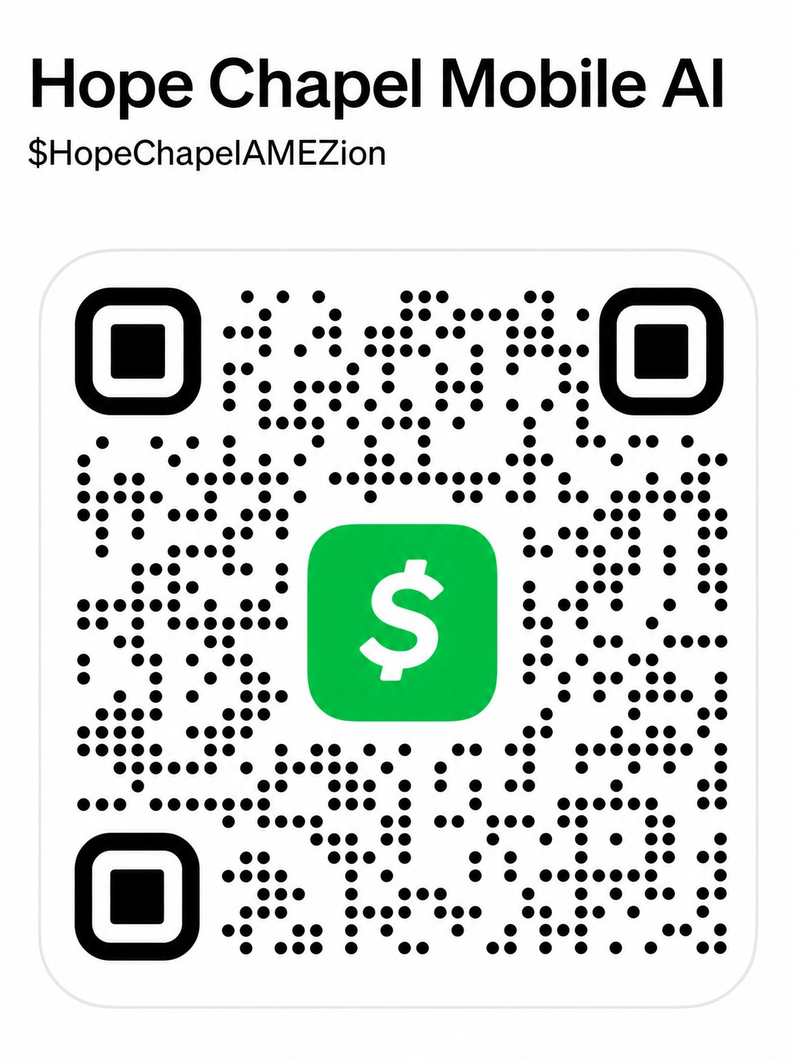 Cash App QR code for Hope Chapel Mobile AL ($HopeChapelAMEZion)